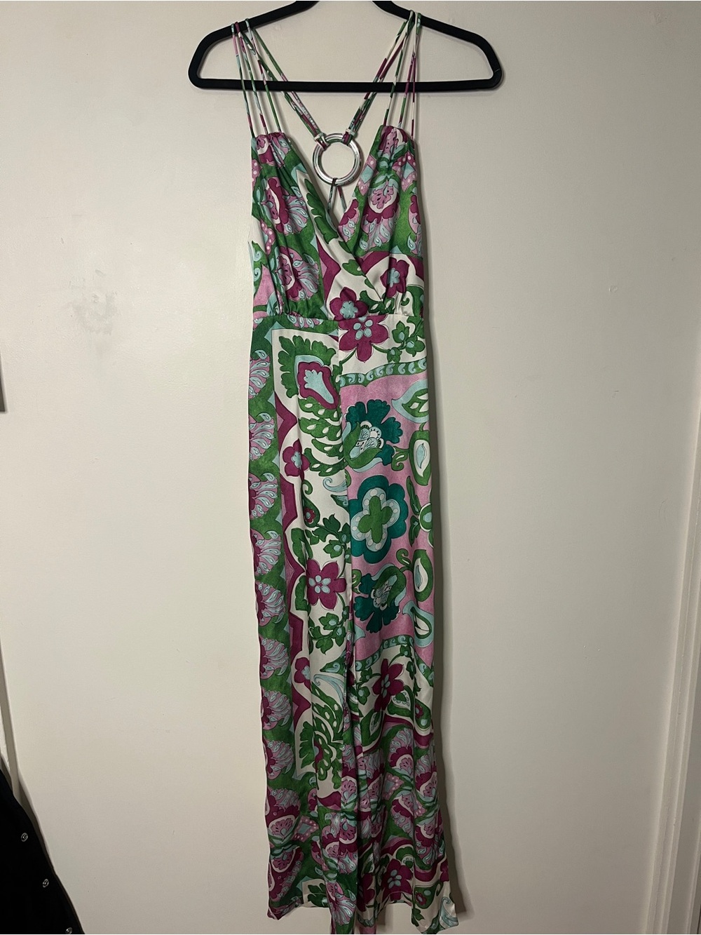 MANGO MNG Italian Fabric Retro Print Flared Sandy Jumpsuit XS Made in Turkey